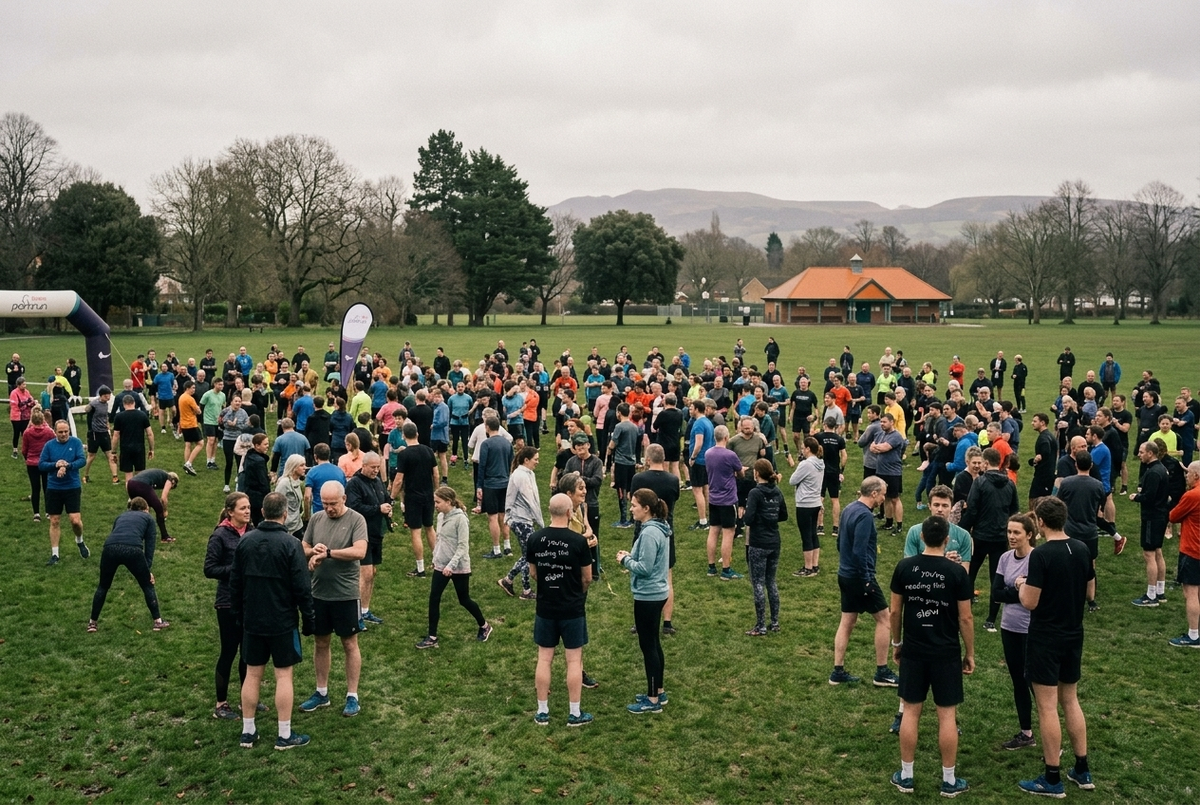 A large free community run gathering in a park on a Saturday morning